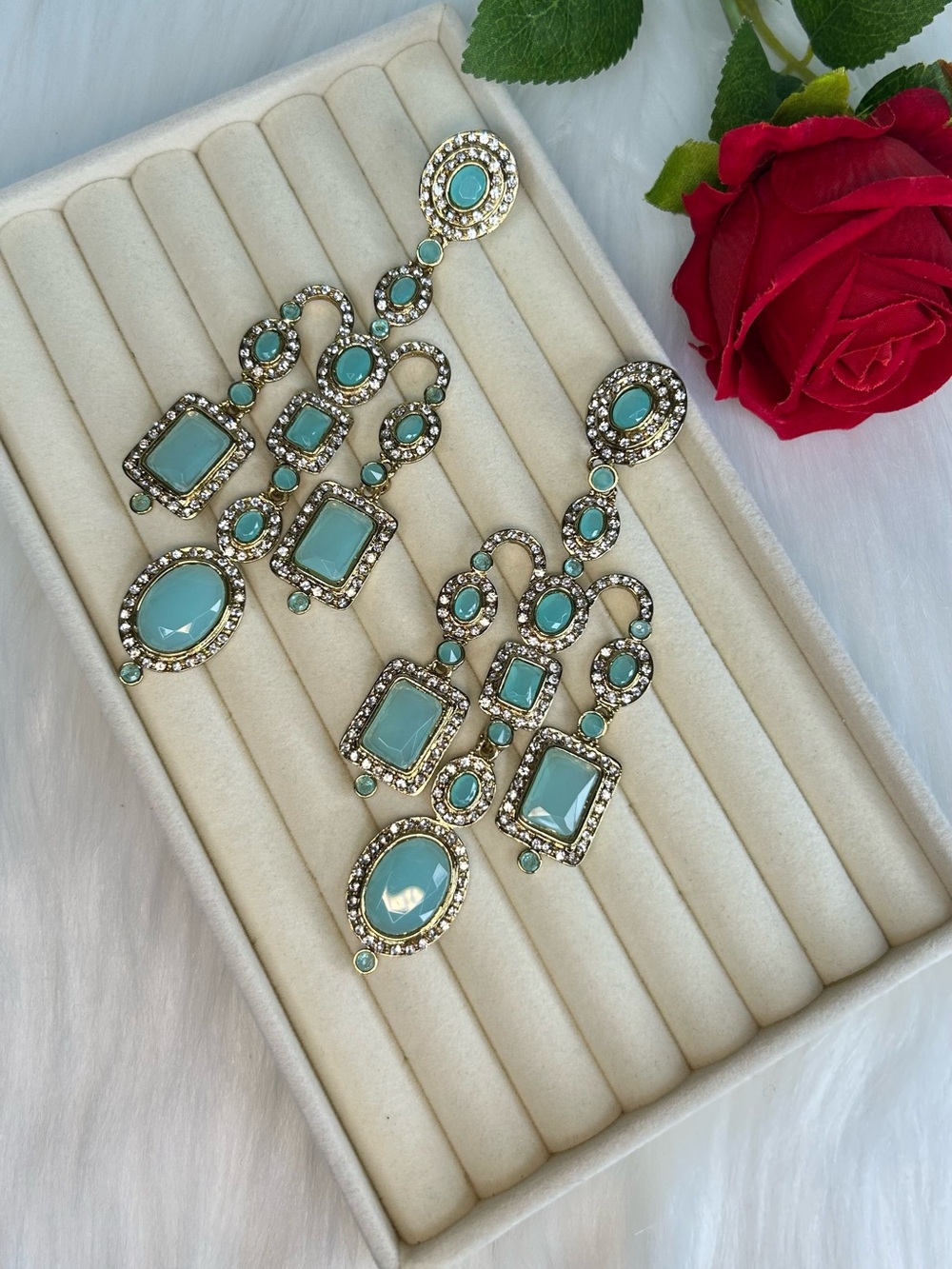 Elegant Sky blue Crystal Ad Statement Earrings